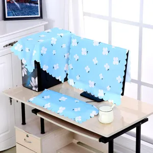 Komplettes blaues Blumen-Staubschutz-Set für Computer-Monitor, Gehäuse und Tastatur