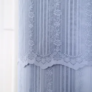 Dettaglio ravvicinato di pizzo azzurro con eleganti motivi floreali per condizionatore