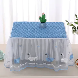 Quilted Lace Microwave Oven Dust Cover Appliance Protector with Cute Embroidery Wave Edge Home Kitchen Decor
