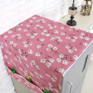 Funda para refrigerador rosa con flores y bolsillos laterales de almacenamiento