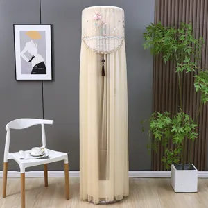 Elegant vertical air conditioner dust cover in beige lace with delicate floral embroidery