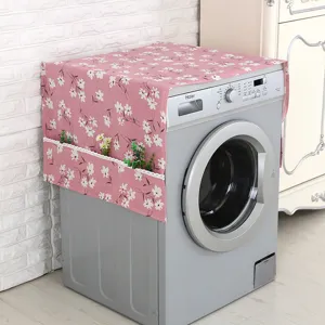 Cubierta antipolvo rosa floral con bolsillos laterales de encaje para lavadoras