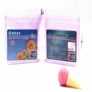 Internal view of the purple glitter transparent PVC folding wallet showing card slots