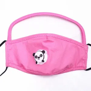 Mascarilla infantil de algodón rosa con visera transparente y diseño de panda animado