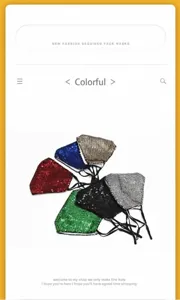 Detailed macro view of colorful sequined breathable face masks in various shades