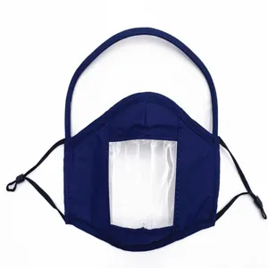 Marineblaue Lippenlese-Maske aus Baumwolle mit klarem Augenschutzvisier und Ohrschlaufen