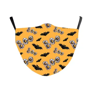 Halloween Baumwoll-Gesichtsmaske mit Fledermaus- und Boo-Druck auf orangem Grund