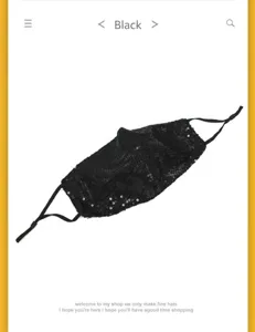 Close-up detail of a breathable black face mask with a shimmering sequined surface