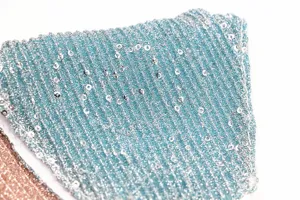Macro detail showing the texture of breathable ice silk face mask with shiny silver sequins