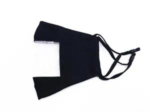Schwarze Baumwoll-Lippenlesemaske mit Sichtfenster und verstellbaren Ohrschlaufen