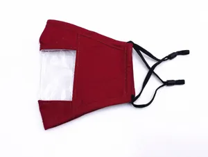 Rote Baumwollmaske mit klarem Fenster zum Lippenlesen und verstellbaren Trägern