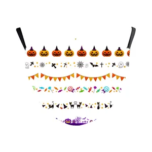 Detaillierte Halloween-Druckmuster auf weißer, atmungsaktiver Baumwollmaske für Erwachsene