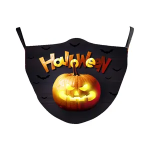 Halloween Baumwoll-Gesichtsmaske mit Kürbis- und Fledermausgrafik für Erwachsene