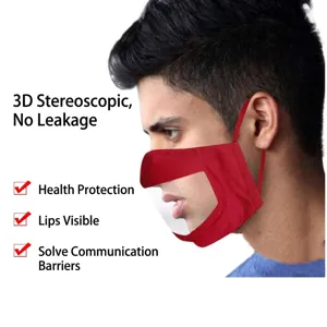Rote Baumwoll-Staubmaske mit transparentem Fenster für Lippenlesen und klare Sprache