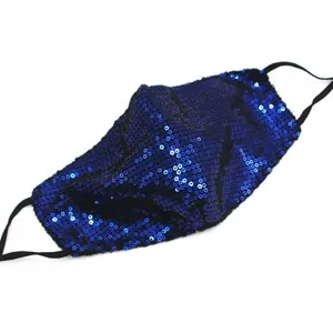 Breathable navy blue sequin face mask with adjustable ear loops for daily use