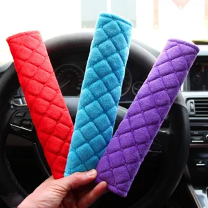 Car Seat Belt Shoulder Pad Plush Quilted Embroidered Universal Auto Seatbelt Cover Soft Comfort Protector