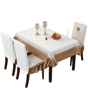 Ensemble nappe et housse de chaise épaissi couleur champagne doré avec broderie élégante