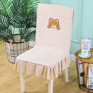 Detail view of thickened flannel one-piece chair cover with cute bear embroidery