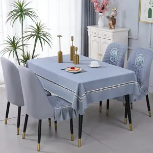 Elegant Nordic style blue-grey dining table cloth and thickened elastic chair cover set