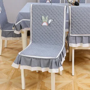 Thickened Fleece Dining Chair Cover Integrated Cushion Protector Cute Cartoon Rabbit Pattern Home Dining Room Decor