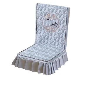 High-quality thickened velvet dining chair cover featuring traditional embroidered mountain art