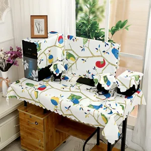 Detailliertes Set aus Computer-Staubschutzhüllen mit bunten Eulen- und Astmotiven aus Stoff