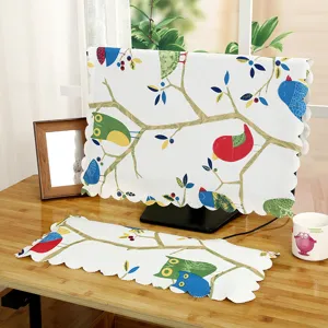 Lebhaftes Staubschutz-Set für Computer-Monitore mit Vogel- und Eulenmuster auf Schreibtisch