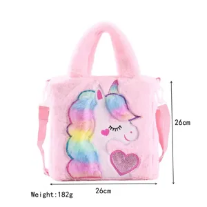 Detailansicht der rosa Einhorn-Plüschtasche mit 26 cm Maßen und einem Gewicht von 182 g.