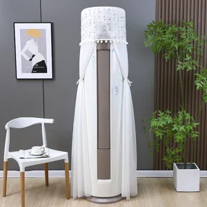 Elegant white lace dust cover for vertical cylindrical air conditioner unit models.