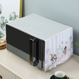 Elegant lace microwave dust cover featuring quilted top and moon embroidery detail