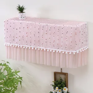 Copertura antipolvere per condizionatore rosa con pizzo pom-pom e bordo plissettato
