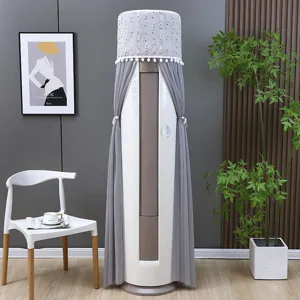 Elegant grey lace vertical air conditioner dust cover shown in a modern living room