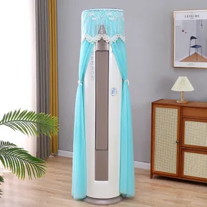 Elegant light blue lace and mesh dust cover for cylindrical upright air conditioning units