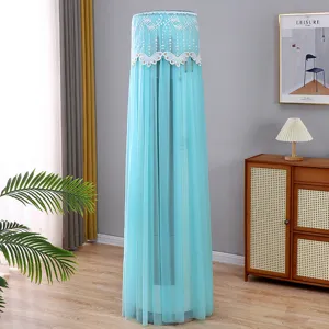 Light blue lace mesh dust cover for cylindrical floor-standing air conditioners