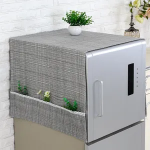 Cubierta protectora gris a cuadros para refrigerador con prácticos bolsillos laterales