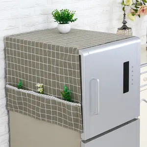 Cubierta Antipolvo Minimalista para Refrigerador con Bolsillos de Almacenamiento y Encaje Decorativo Decoración del Hogar