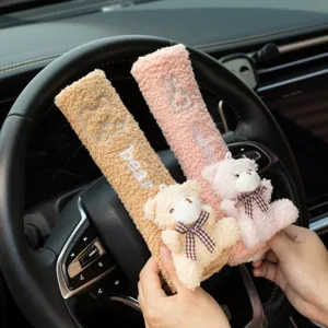 Cute Cartoon Bear Rabbit Car Seatbelt Shoulder Pad Plush Soft Vehicle Safety Belt Protective Cover Interior Accessories