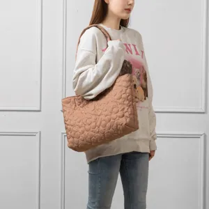 Fall winter large capacity women tote bag quilted floral shoulder bag sweet candy colors