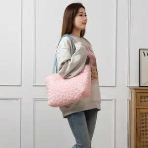 Quilted floral candy color large capacity women shoulder tote bag for autumn winter.