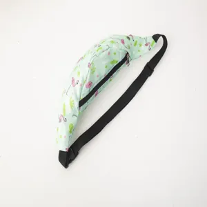 Light green outdoor sports waist bag featuring a pink flamingo and pineapple print