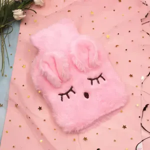 Bouillotte en peluche lapin rose avec oreilles de lapin et yeux brodés mignons