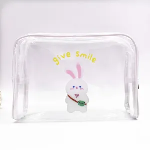 Grande borsa per cosmetici trasparente e impermeabile con motivo a cartone animato di coniglio