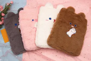 Adorable plush cartoon tablet sleeves in four soft colors featuring cute animal ear designs