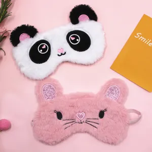 Soft plush panda and pink cat animal eye masks for comfortable sleeping and travel use