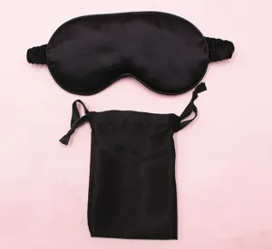 Premium Schlafmasken-Set aus schwarzer Kunstseide mit passendem Satin-Aufbewahrungsbeutel