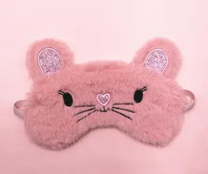 Detailed view of the soft pink plush cat face sleep mask with glittery ears