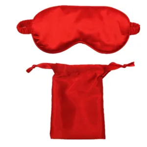 Elegantes rotes Schlafmasken-Set aus Kunstseide mit passendem Aufbewahrungsbeutel