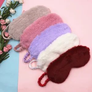 Cute Cartoon Plush Sleep Eye Mask Soft Faux Rabbit Fur Shading Eye Cover Comfortable Elastic Satin Strap Blindfold For Home Travel Women Men