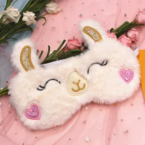 Cute plush llama sleep eye mask with soft white fur and lovely heart embroidery detail.