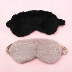 Soft plush faux rabbit fur sleep masks in black and pink with comfortable elastic bands